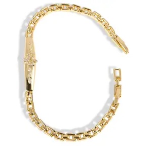 14K Gold Plated Link Bracelet for Women – Elegant Bar Chain with Shiny Detail 7” + 2cm Extension Adjustable Luxury Jewelry Gift