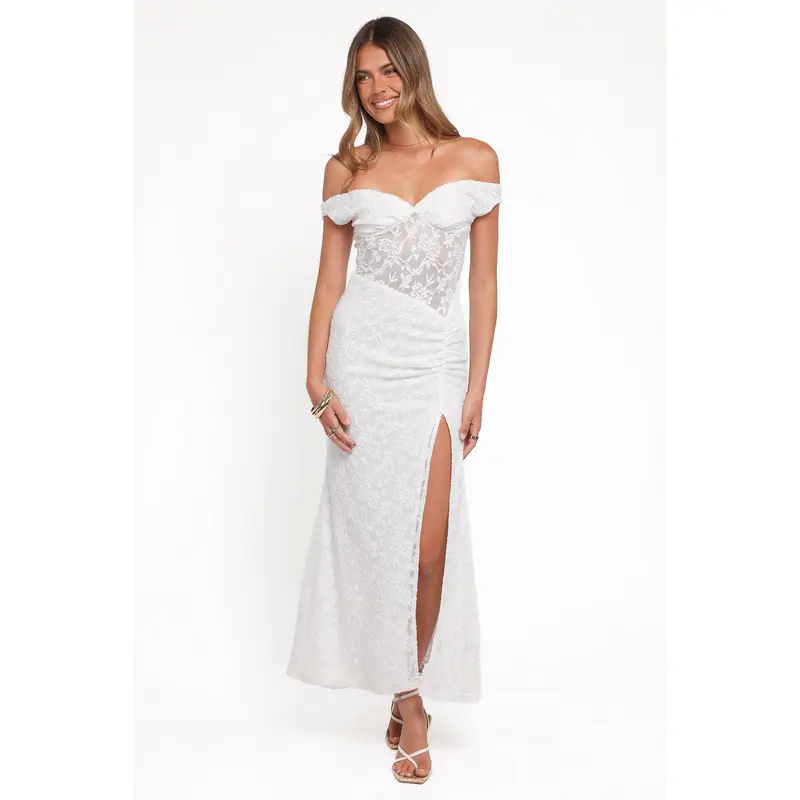 wedding dresses off shoulder long sleeve Pearl-Embellished Off-the-Shoulder A-Line Lace Wedding Dress with Long Sleeves