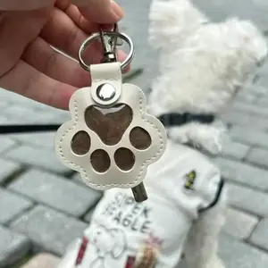 Pet Memorial Gifts for Cat Dog Cute Leather Paw Keychain Pet Hair Keepsake Keyring for Bag Purse Paw Charm Key Holder