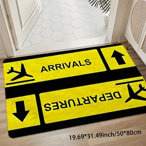Cool Airplane Arrivals Airport Sign Rug, Creative Aviation Travel Theme Welcome Mat, Premium Velvet 8mm Thick Non-Slip 850gsm Carpet, Machine Washable Soft Floor Mat for Entryway Living Room Bedroom Kitchen Office Outdoor Porch Playroom Garden Home Decor