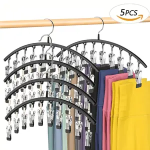 Legging Organizer for Closet, Metal Yoga Pants Hangers 2 Pack w/10 Clips Holds 20 Leggings, Space Saving Hanging Closet Organizer w/Rubber Coated Closet Organizers and Storage, Black