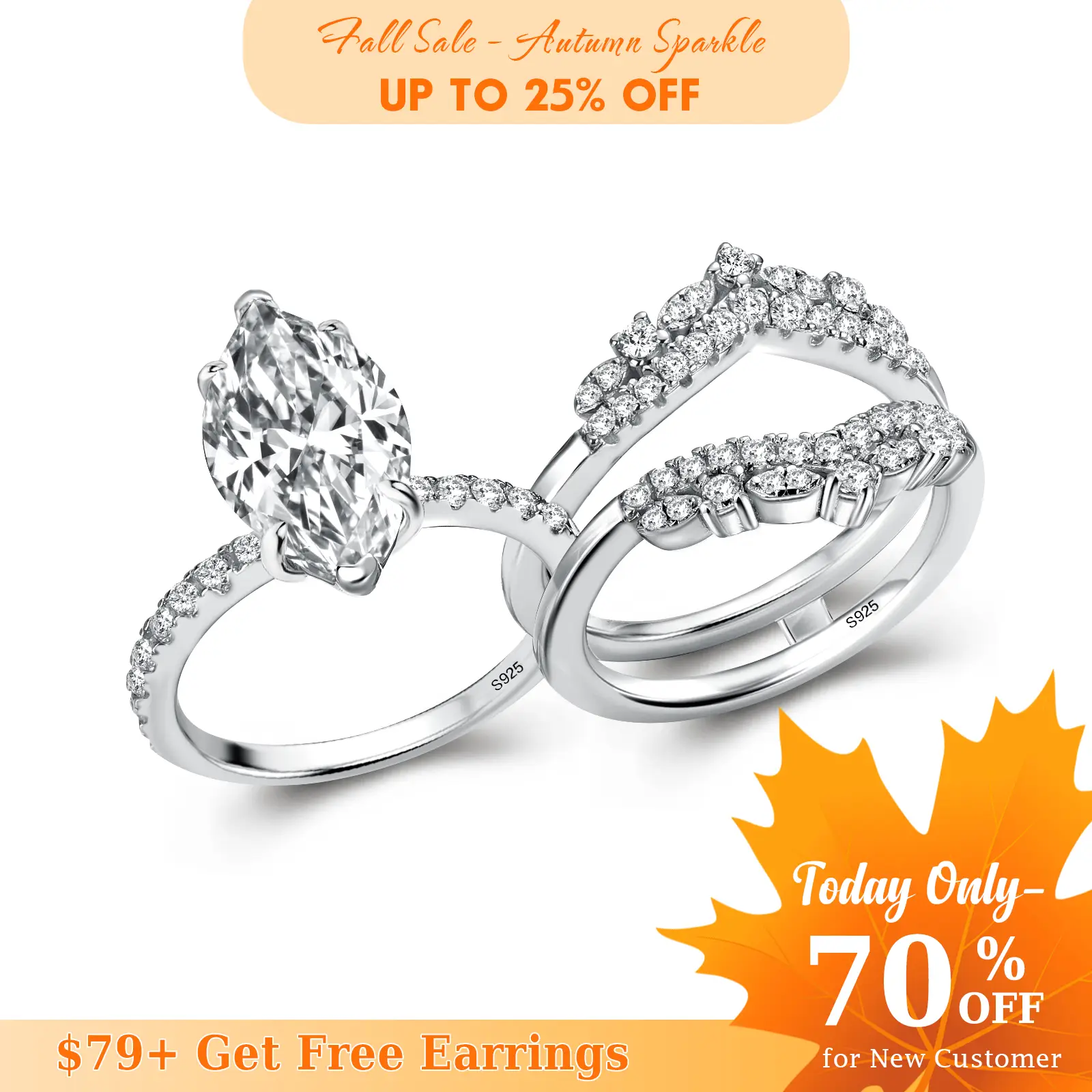 Effinny Jewelry 2.5ct Marquise Cut Insert Wedding Ring Set,S925 Sterling Silver Women's Engagement Ring Set,5A Grade Cubic Zirconia Bridal Ring Outdoo