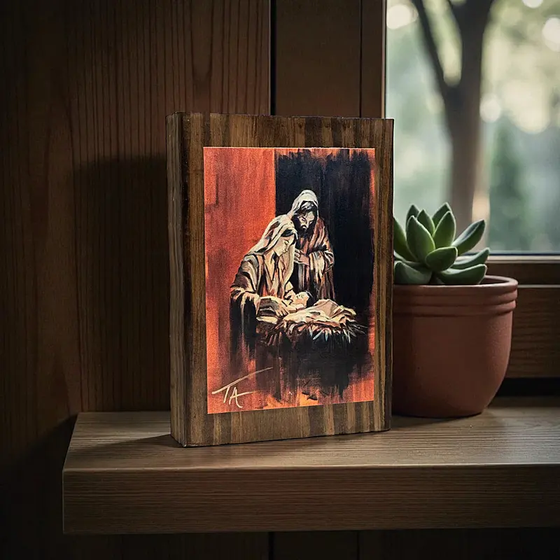 The Nativity on 5.5 x 8 Rustic Wood / FREE SHIPPING
