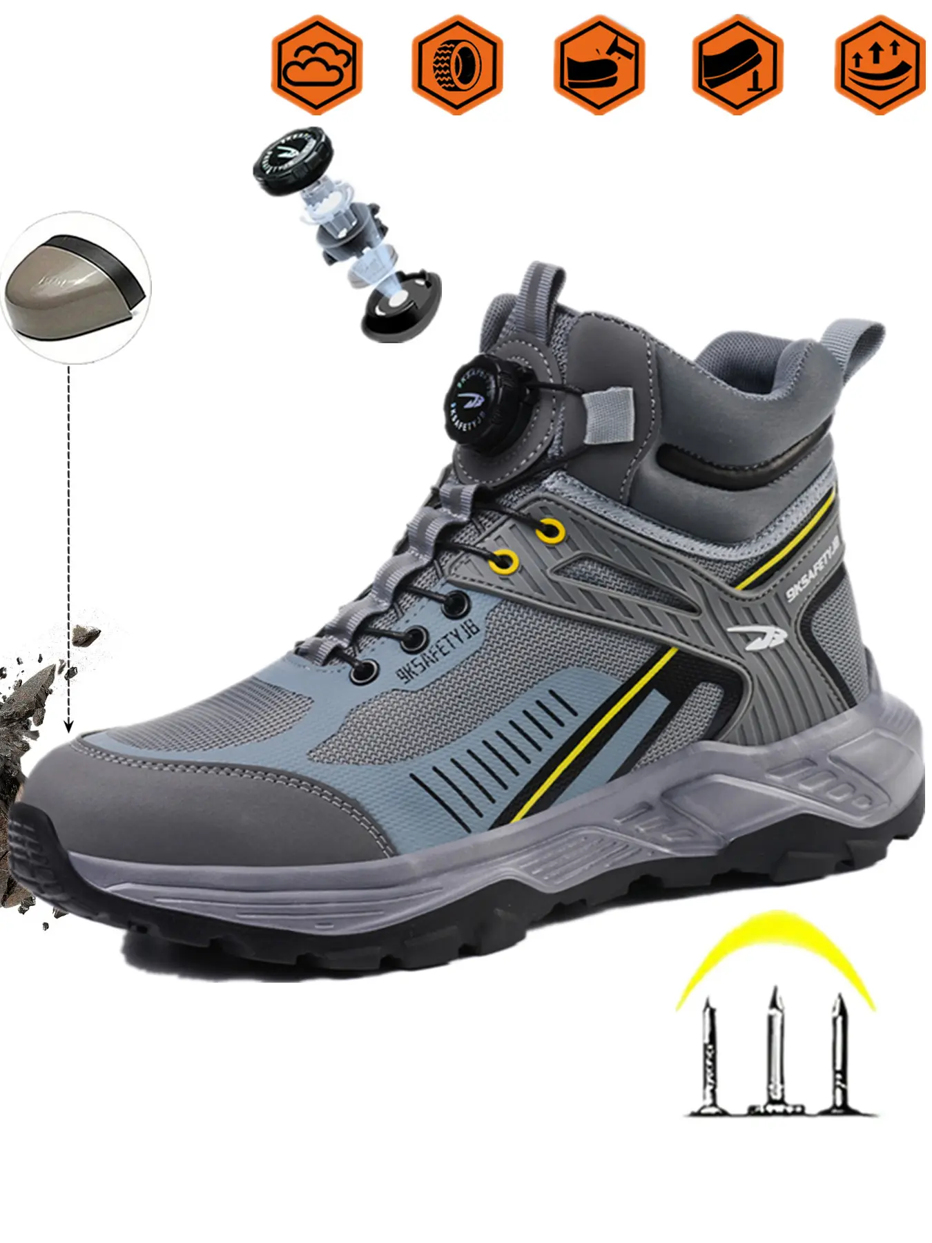 Men Women Steel Toe Safety Shoes, Protective Work Shoes, Lightweight Breathable Anti-Puncture Work Boots, Steel Toe Workshoes, Knob Lacing, Leather Upper, Above Ankle Below Knee, Steel Toe Trainers, Safety Footwear, Workboots Footwear