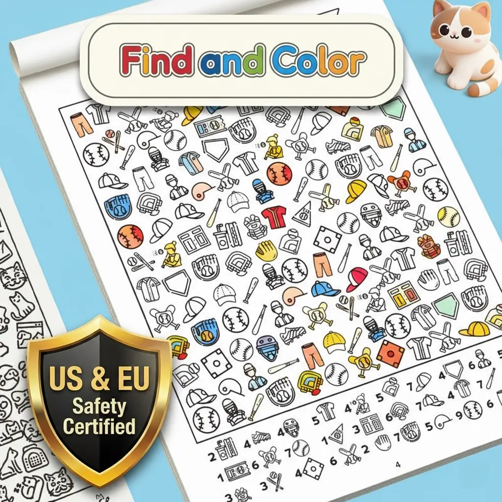[Safe & Non-Toxic] 32-Page Kids Find & Color Activity Pack, Coloring Books, Coloring Gift Book, 1000+ Graphics Scavenger Hunt, Child-Safe Safety Certified Early Learning Kit, Montessori Observation Training, Multi-Theme Gift for Boys & Girls