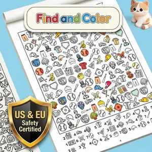 [Safe & Non-Toxic] 32-Page Kids Find & Color Activity Pack, 1000+ Graphics Scavenger Hunt, Child-Safe Safety Certified Early Learning Kit, Montessori Observation Training, Multi-Theme Gift for Boys & Girls
