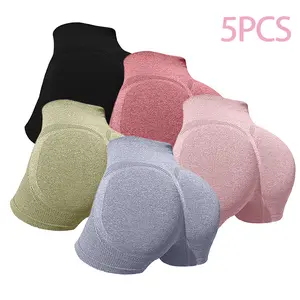 Pack of 5 yoga shorts for women: butt-lifting, high-waisted, tummy control, stretchy fit, lightweight quick-dry, anti-walking design