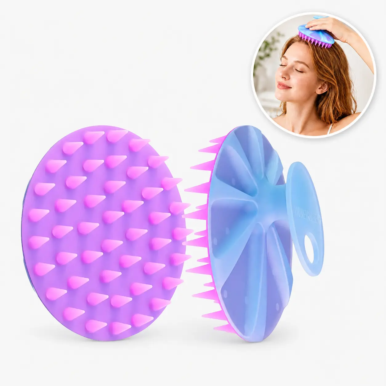Magnetic Shampoo Brush, INNERNEED Purple Scalp Scrubber with Soft Silicone Bristles, Deep Cleansing & Long-Nail Friendly, Wet or Dry Hair, All Hair Types, Men & Women
