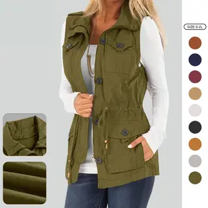 Imily Bela Women's Casual Military Utility Vest Lightweight Sleeveless Drawstring Jackets With Pockets