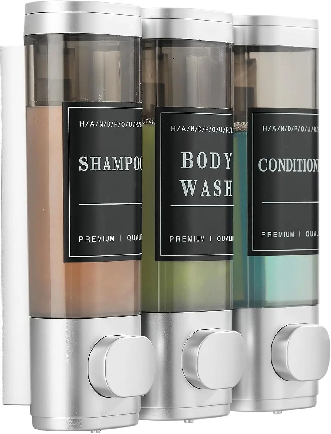 Zoronk Shower Soap Dispenser Wall Mounted No Drill Shampoo Dispenser for Shower Wall Shampoo and Conditioner Dispenser Bathroom Hotel 3 * 300ml Sliver with Labels