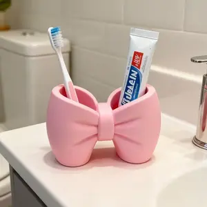 Bow Toothbrush Holder, Bathroom Sink Organizer, Toothbrush and Toothpaste Rack, 3D Printed Storage Stand, Decorative, 1pc