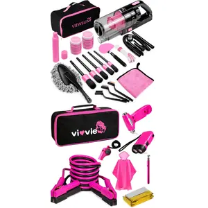 Viewsun Car Cleaning Kit & Emergency Roadside Kit, Portable Handheld Vacuum, Car Safety Kit with Jumper Cables, Safety Hammer, Detailing Brush Set, Windshield Cleaner, Complete Car Accessories for Women & Teen Girls