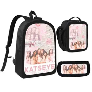 Katseye 3 In 1 Backpack Bundle, Backpack with Insulated Lunch Tote & Zipper Pouch, Stylish Kpop Fan Merch Carry Bag Lunch Container Stationery Kit