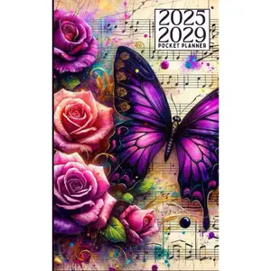 2025-2029 Pocket Calendar: 5 Year Monthly Planner for Purse from January 2025 up to December 2029 with Holidays, Habits Tracker, Vision Board (Size: 4x6.5) - Purple Butterfly Vintage Cover Paperback – May 1, 2024