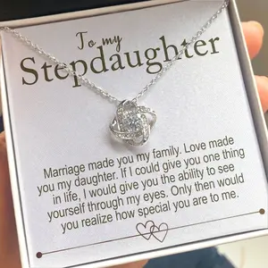 To My Stepdaughter Gift Knot Necklace Gold Plated Personalized Message Card Sentimental Keepsake Bonus Daughter Birthday Necklace