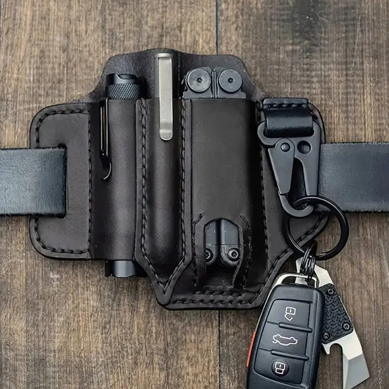 Outdoor Defense Tool Holster PU Leather Tool Holster Knife Holster Universal Waist Hanging Flashlight Tactical Pen Case