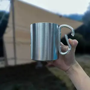 Stainless Steel Camping Mug, 1 Count Portable Folding Handle Design Mug, Camping Kitchenware for Outdoor Camping Hiking, Coffee Travel Mug, Camping Equipment