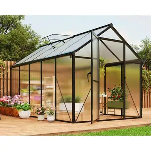 Garvee 6x10 FT Large Walk-in Greenhouse Kit with Polycarbonate Panels, Enhanced Aluminium Frame, Roof Vent and Water Gutters for Outdoor Garden Planting