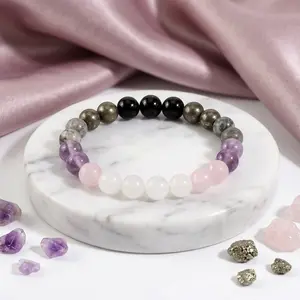 Feminine Energy Bracelet Rose Quartz & Amethyst Crystal for Women Soft Magnetic Aura Bracelet Elegant Intentional Daily Wear banquet party encouragement gift inner strength black obsidian elastic protection crystal bracelet money arpurraina men emo