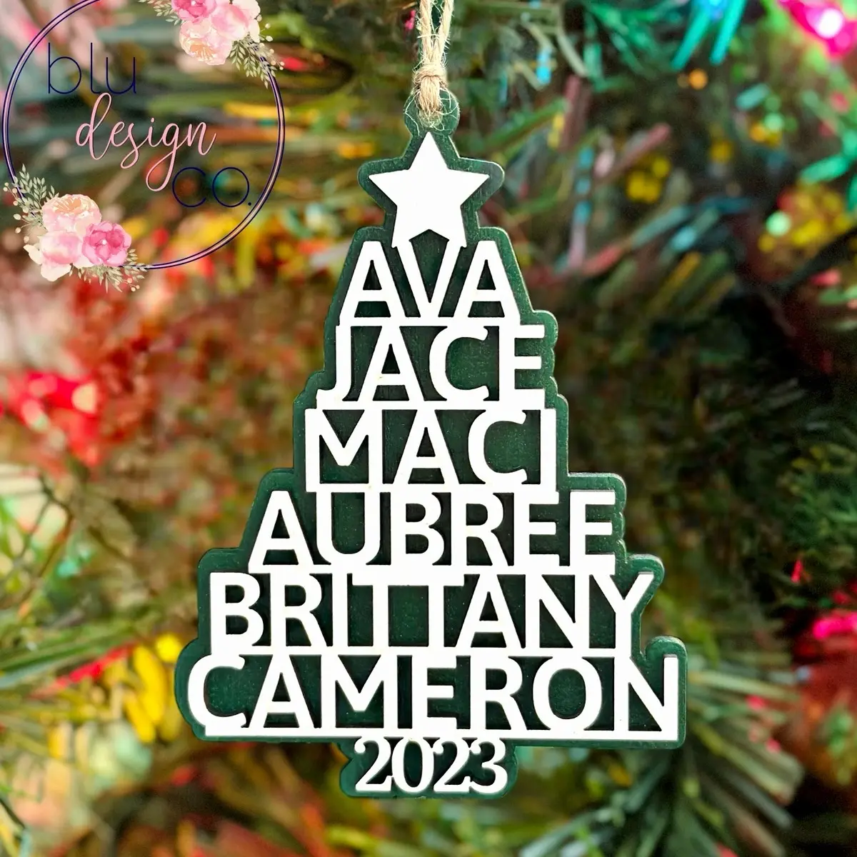 Custom Personalized Wood Family Tree Name Ornament