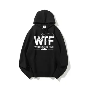 WTF Where's The Fish Funny Fishing Graphic Hoodie for Men Angler Gift Idea Sarcastic Bass Fishing Pullover Sweatshirt Casual Outdoor Apparel Heavyweight Black Hooded Top Gifts for Him