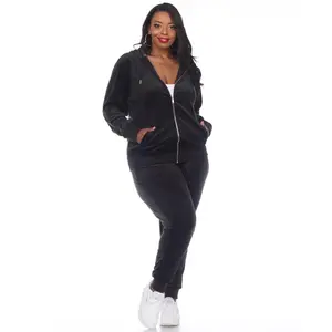 White Mark PS2121-01-2X Plus Size Velour Tracksuit Set, Black - 2X - 2 Piece