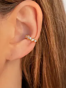 1 Piece Women's Elegant Rhinestone Decorated Cuff Earrings, Fashionable Ear Jewelry For Party, Daily Clothing Decor For Girl, Earcuff