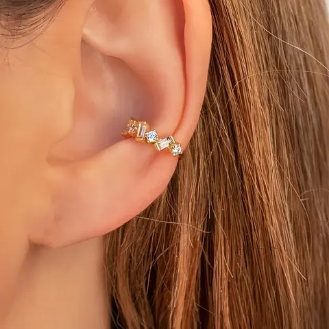 1 Piece Women's Elegant Rhinestone Decorated Cuff Earrings, Fashionable Ear Jewelry For Party, Daily Clothing Decor For Girl, Earcuff, Shining Earrings