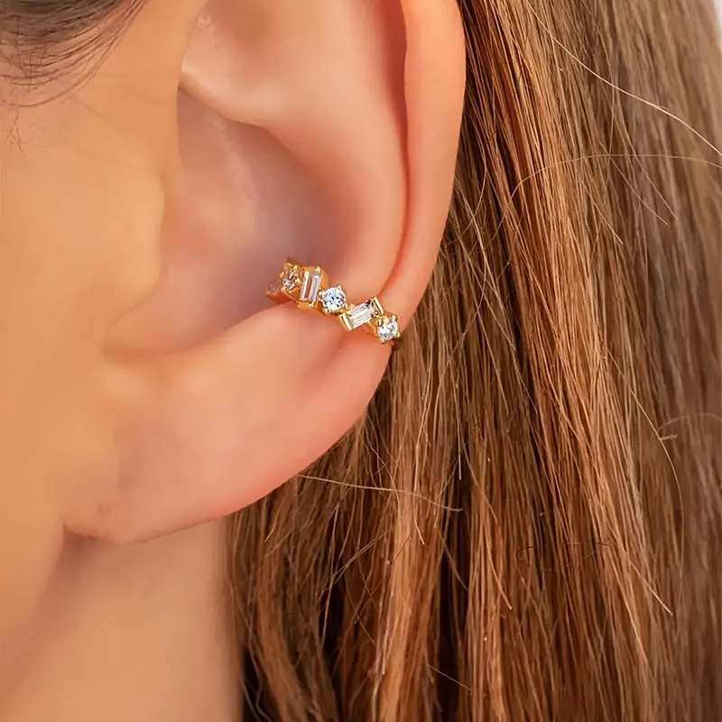 1 Piece Women's Elegant Rhinestone Decorated Cuff Earrings, Fashionable Ear Jewelry For Party, Daily Clothing Decor For Girl, Earcuff, Shining Earrings