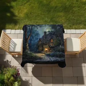 360 Stand 58x58 in Square Waterproof Tablecloth, Hidden Shack Design, 360-Degree Stand, Weatherproof, Indoor-Outdoor Outdoor Furniture Home Decor Essential, Waterproof Table Cloth