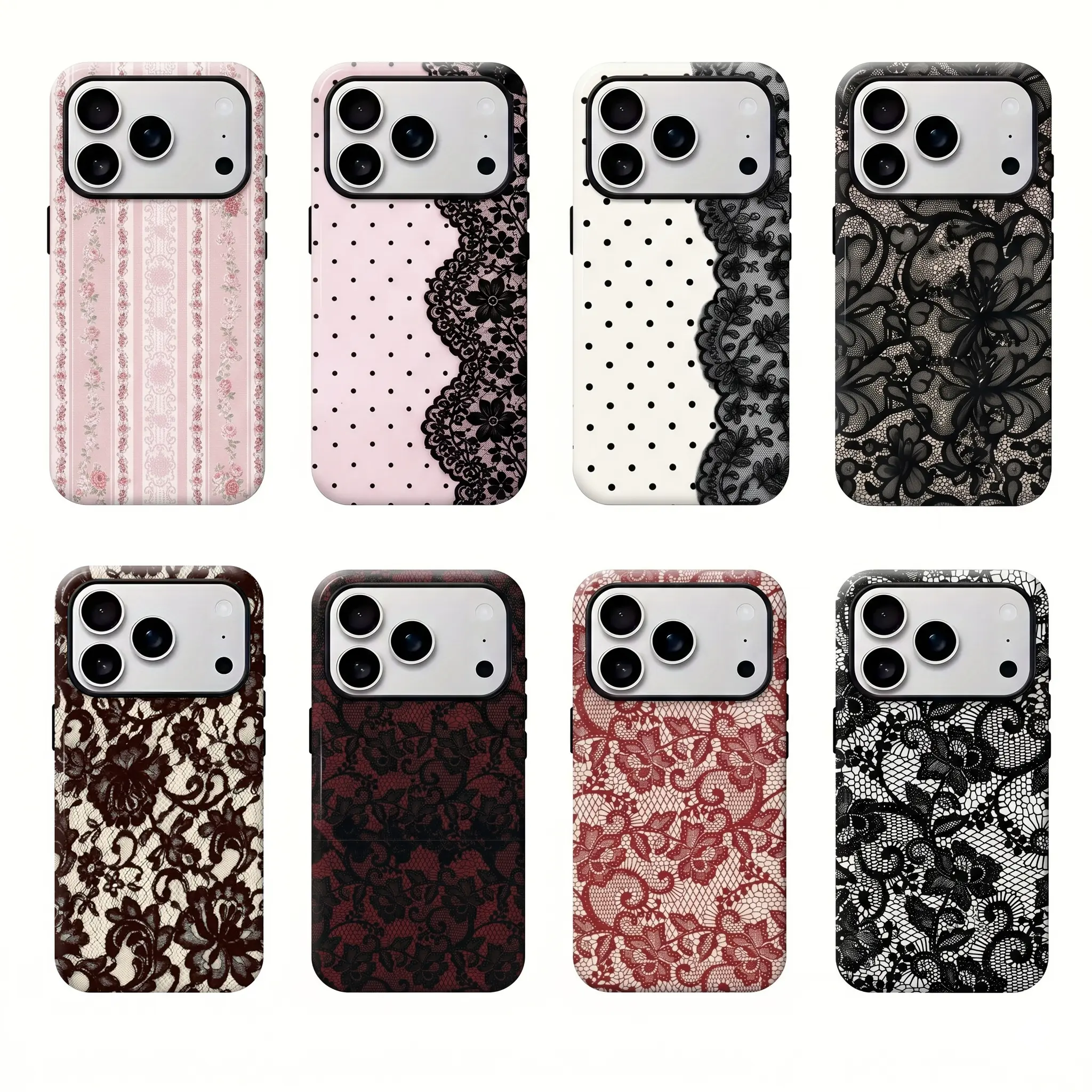 Lace Vintage Pattern Phone Case, Suitable for IPhone 17 16 15 14 13 12 11 Pro Max Plus X XS XR SE and Samsung Galaxy S24 S23 S22 S21 S20, Cute Fashion Dual Layer Creative Case, Perfect Gift for Her/Him