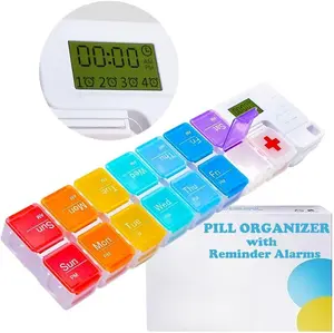7 Day Medicine Pill Organizer, 4 Reminder Alarms, Loud Sound, 14 Large Compartments, Large Screen, Moisture-Proof, Travel Weekly/Daily Pill Box/Organizer/Case/Container/Dispenser, AM/PM 2 Times a Day