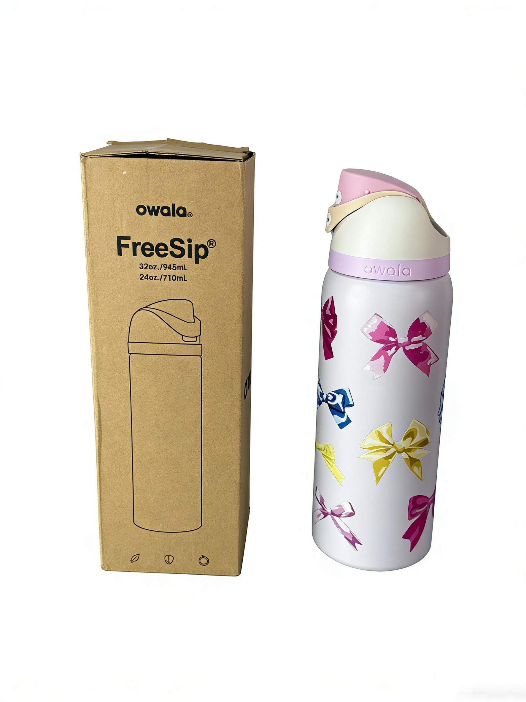 Owala 32oz FreeSip Insulated Water Bottle Pink BowCollection Leak Proof Built-In Straw 24hr Cold Aesthetic for Teens Girls Portable Stylish Reusable Drinkware Flasks Tumbler Mug Bottled