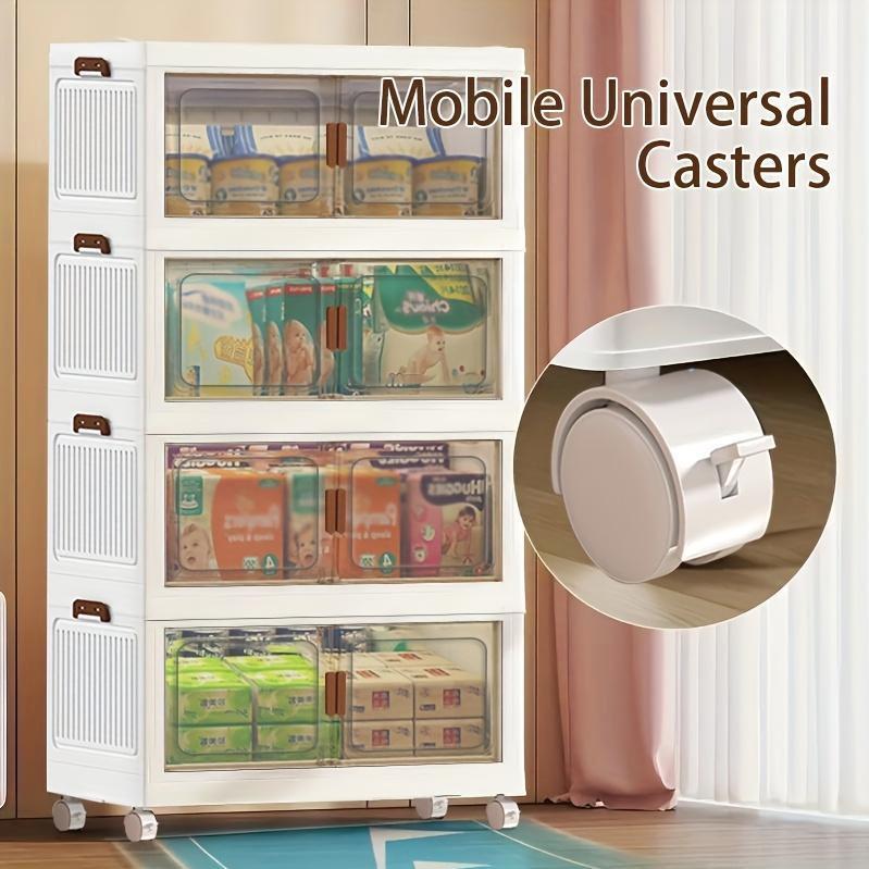 Collapsible Plastic Stackable Locker - 1-5 Layers, Large Capacity with Doors & Wheels, Easy Assembly, Space-Saving Indoor Storage Cupboard for Bedrooms, Kitchens