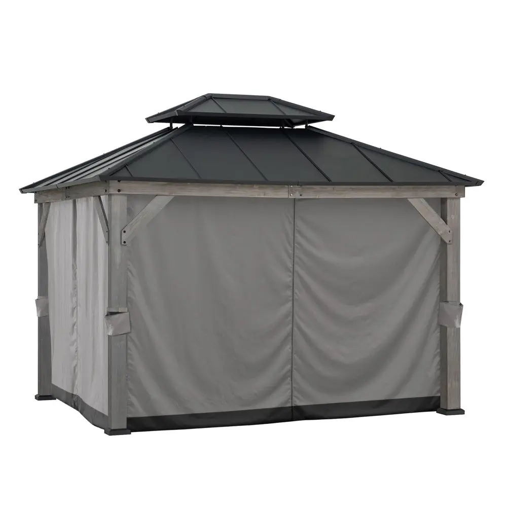 SUNJOY Outdoor Gazebo Privacy Curtains for 10 ft. × 12 ft. Wooden Gazebo - Gray