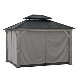 SUNJOY Outdoor Gazebo Privacy Curtains for 10 ft. × 12 ft. Wooden Gazebo - Gray