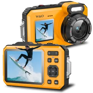 W&O 4K UHD Waterproof Camera, 48MP 16FT Underwater Digital Camera with 32GB Card, Rugged Shockproof Dustproof Vlogging Camera, Dual Screen Selfie, 2500mAh Battery for Snorkeling & Diving Yellow