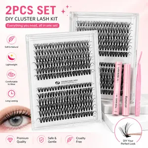 DIY Lash Clusters Kit - Soft Fluffy Long-Lasting Lashes with Glue Remover & Tweezer for Beginners Easy At-Home Application - Eyelash Set Handy Makeup Cosmetic