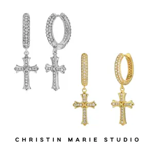 Virtue Mini Cross Hoop Earrings