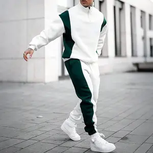 Men's Colorblock Drop Shoulder Stand Collar Sweatshirt & Drawstring Waist Pocket Sweatpants Two-piece Set, Regular Fit Casual Fashion Cozy Breathable Two Piece Outfits for Daily Outdoor Wear, Men Clothes for Fall & Winter