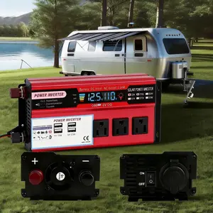 Car Power Inverter for RV Truck Boat Camping Travel with 3 AC Outlets 4 USB Ports DC 12V to 110V AC 5000W Peak Power Portable Charging Converter Built-in Cooling Fan Safe Protection System