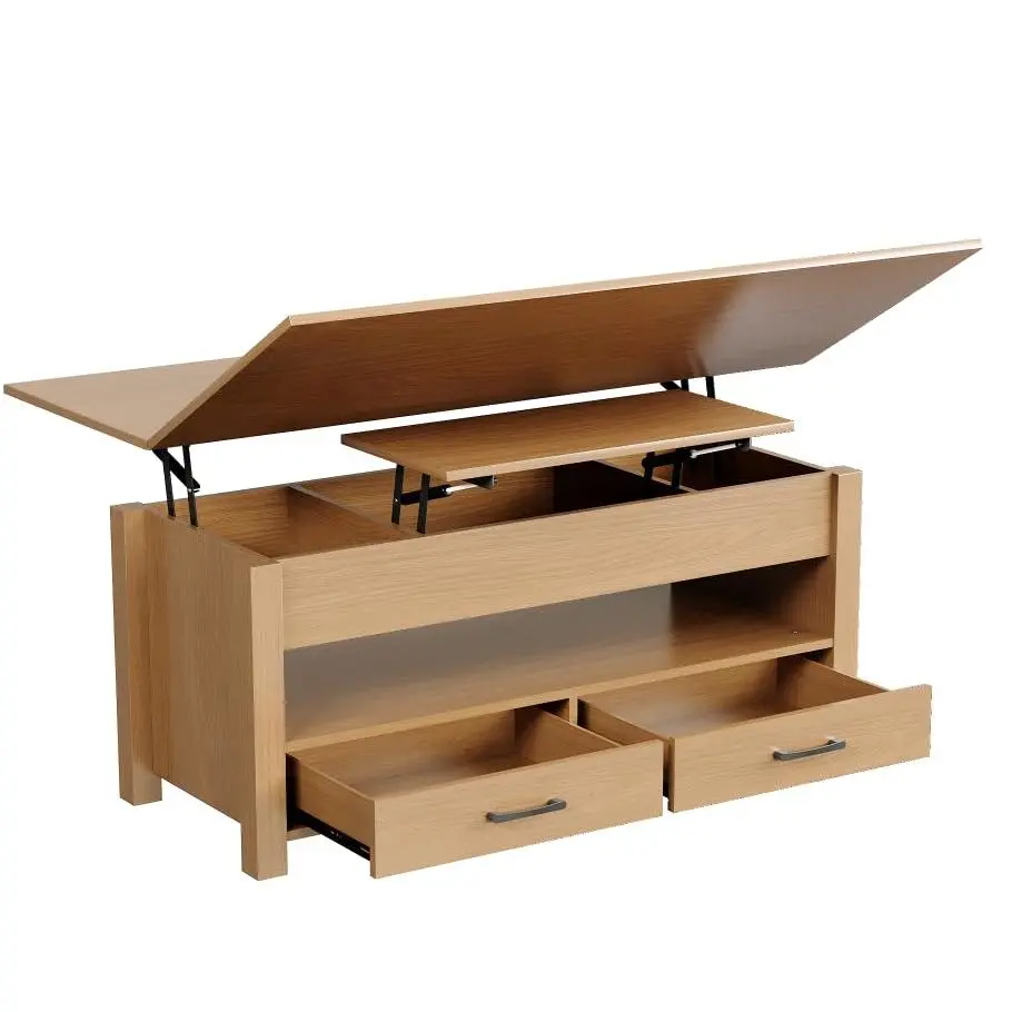 Garvee Lift Top Coffee Table, 40-Inch Height Adjustable Convertible Multifunctional Table with Storage Drawers & Hidden Compartment, 2-in-1 Ottoman to Dining Table for Small Space Living Room, Office