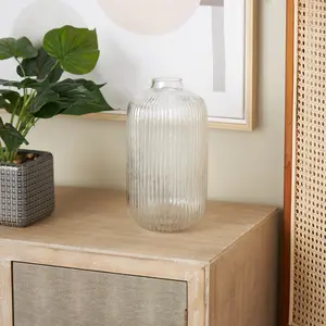 Glass Ribbed Fluted Decorative Vase 6" x 6" x 13"