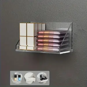 2-Piece Set No-Drill Wall-Mounted Mirror Cabinet Storage Box, Bathroom Sink Organizer, Slanted Cosmetic Display Rack