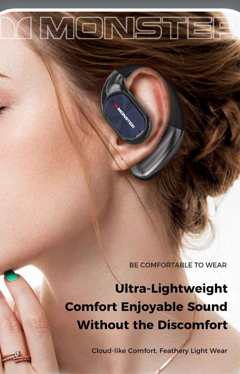 Monster AC530 Open-Ear Mic Headset, Dual-Fold Design, Mic Noise Cancellation Headphones, 100H Long Battery Life Bluetooth 6.0 Wireless Earbuds, Touch Control, IPX5 Sweatproof, for Running, Workout, Driving, Back to School– Gifts for Men & Women