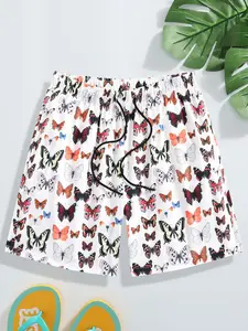 Men's Floral Print Drawstring Waist Shorts, Regular Fit Casual Comfy Beach Shorts for Summer, Men's Bottoms for Vacation Holiday Beach