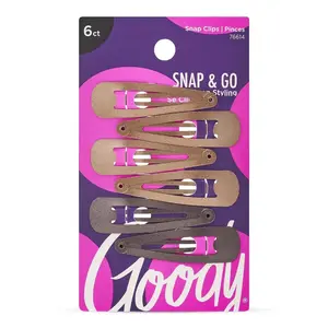 Snap & Go Metal Contour Clips, 6 Count, Brunette, Snap Clips, Suitable for All Hair Types, Pain-Free Hair Accessories for Women, Men, and Kids, All Day Comfort