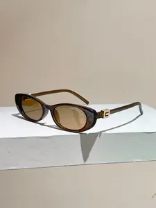 New Oval Frame Fashion Sunglasses, Trendy Metal Inlaid Temple Design, Unique Retro Style, Versatile Fashion Eyewear