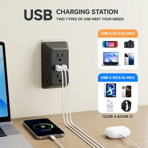 6 power sockets, 2 USB ports and 1 type interface. Suitable for home, travel, office, appliances, household necessities, office supplies, girl gifts, modern sockets.