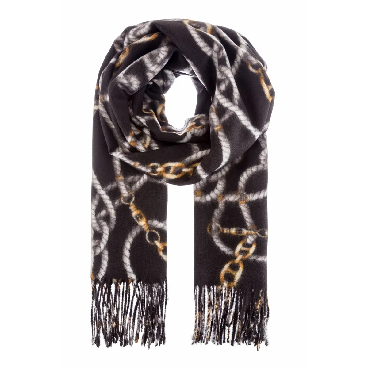 Alex Max Women's Elegant Wrap with Rope & Chain Print - Versatile for Casual Day to Evening Wear - Made in Italy, Shawl, Fringe, Long Rectangular, Rectangular, Wrap/Shawl, Rope And Chain Print, Crafted By Alessia Massimo, Female, Scarf, Multi-Wear, One Si